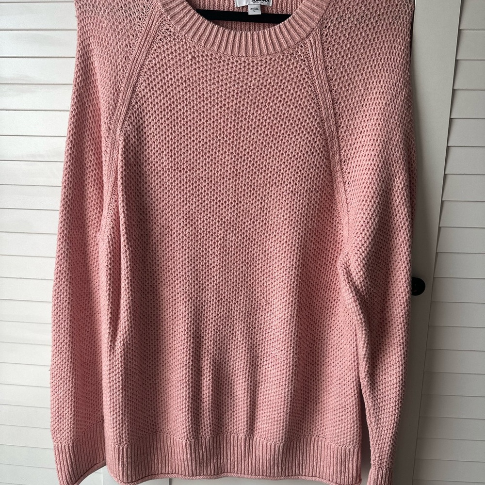 Pink Crew Neck Sweater with Textured Knit